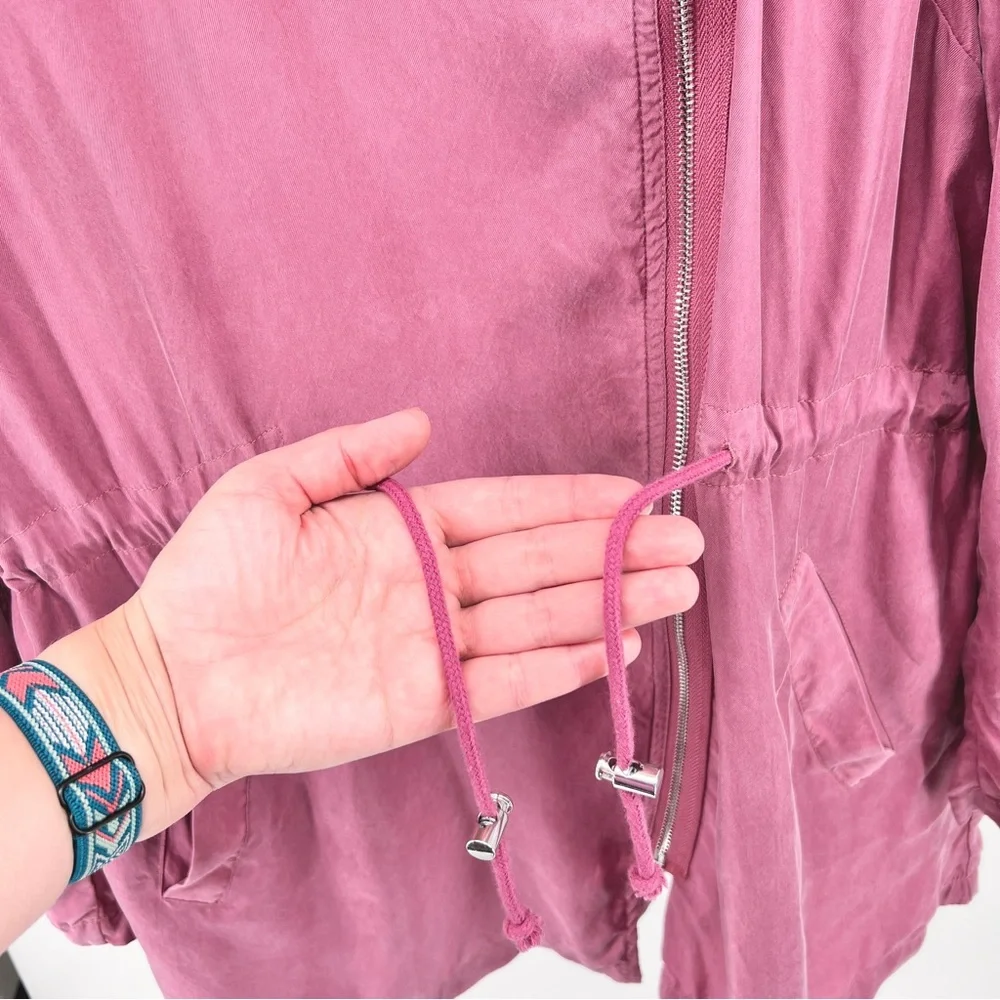 Anthropologie Melloday Short Trench Jacket Medium Dusty Rose Roll Tab Tie Waist - Picture 12 of 16